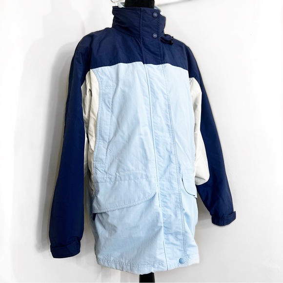 Vintage Two Tone Blue Two Layer Fleece + Winter Jacket Thick Warm Three Pockets - Picture 3 of 11